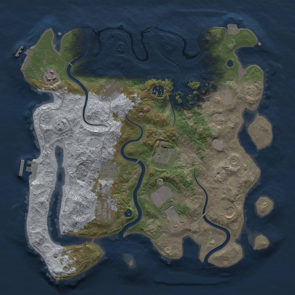 Rust Map: Procedural Map, Size: 3650, Seed: 34971050, 16 Monuments