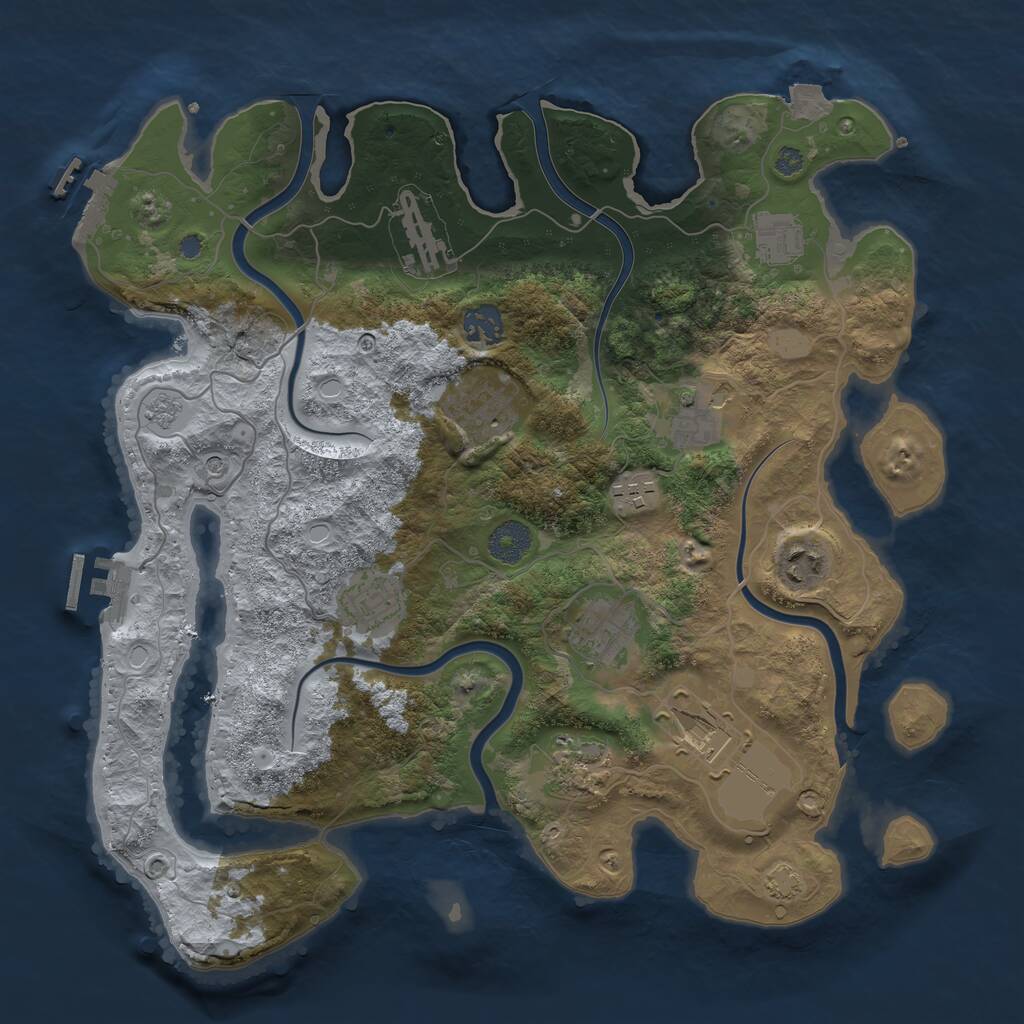 Rust Map: Procedural Map, Size: 3650, Seed: 34971050, 18 Monuments