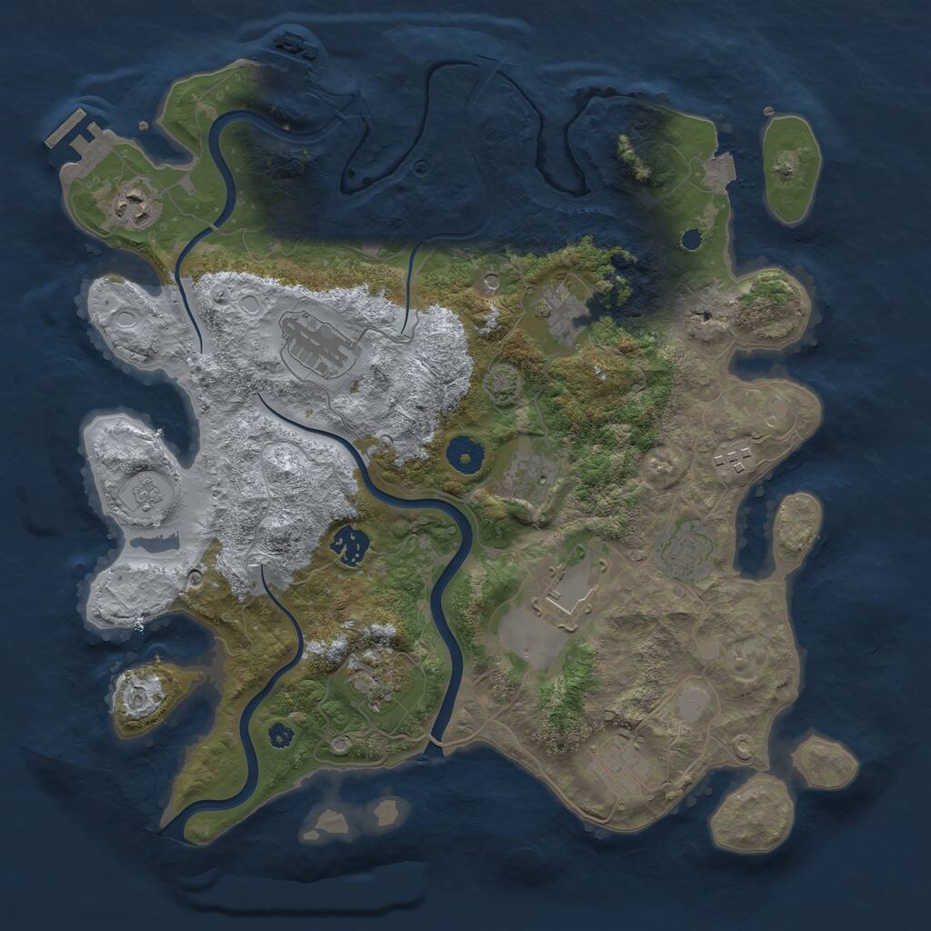 Rust Map: Procedural Map, Size: 3750, Seed: 135101013, 16 Monuments