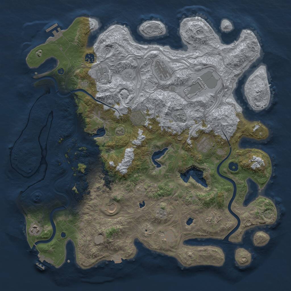 Rust Map: Procedural Map, Size: 4500, Seed: 2143012275, 17 Monuments