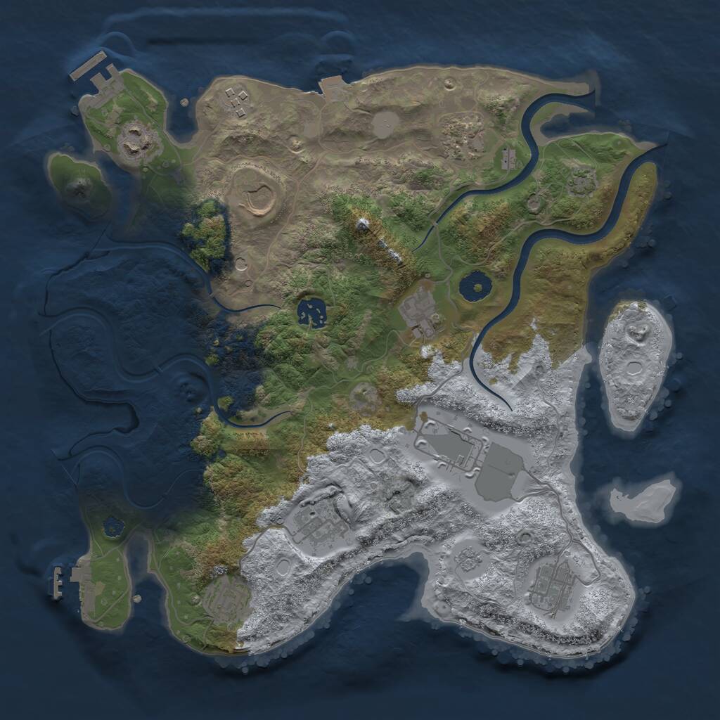 Rust Map: Procedural Map, Size: 3500, Seed: 280648738, 16 Monuments