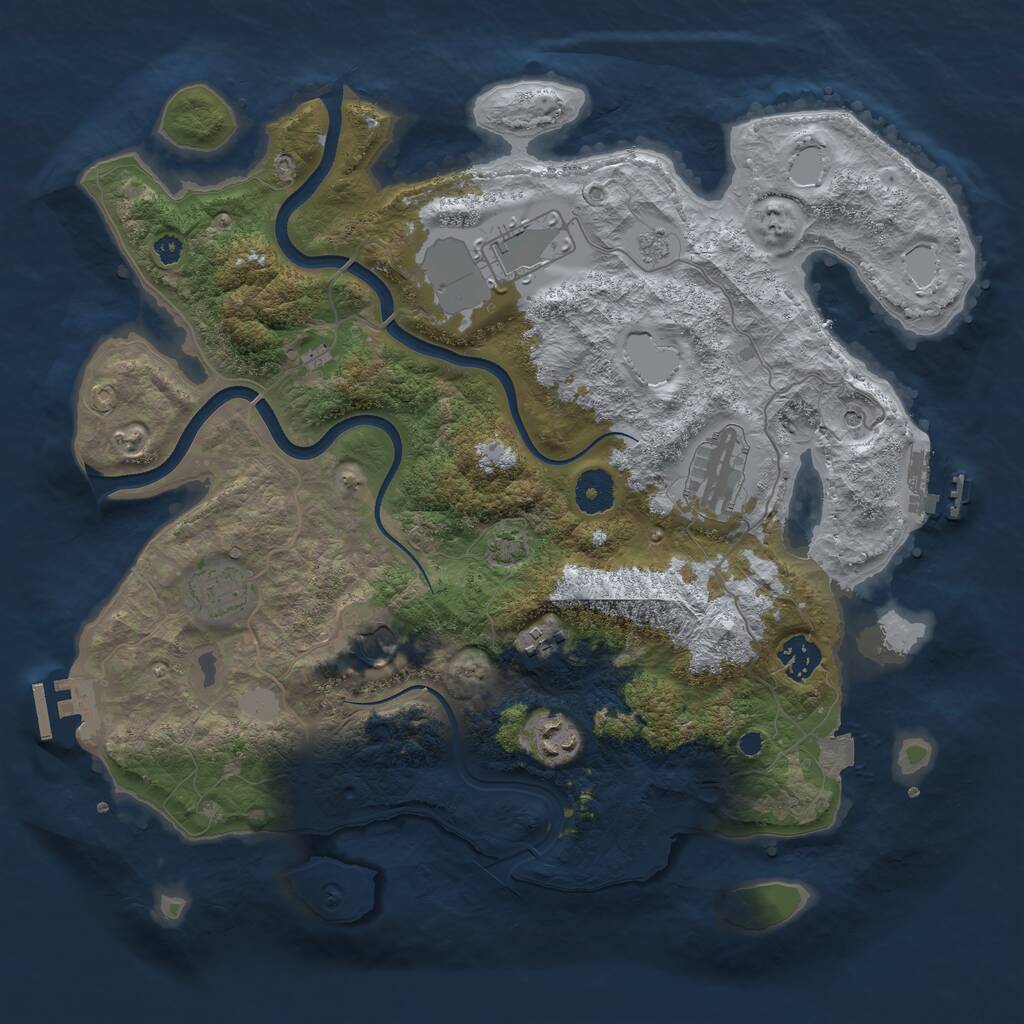 Rust Map: Procedural Map, Size: 3650, Seed: 73528610, 13 Monuments