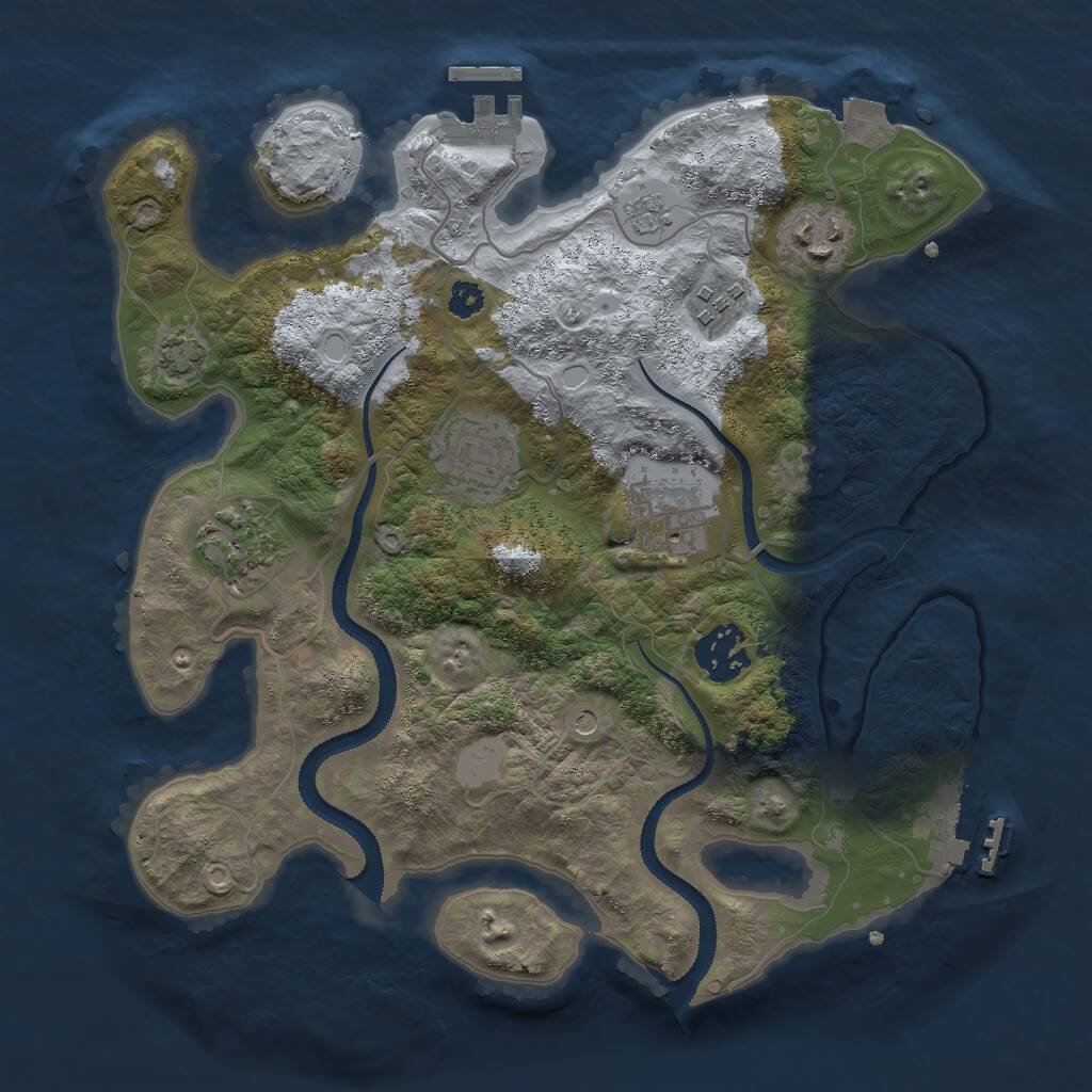 Rust Map: Procedural Map, Size: 3000, Seed: 774201, 12 Monuments