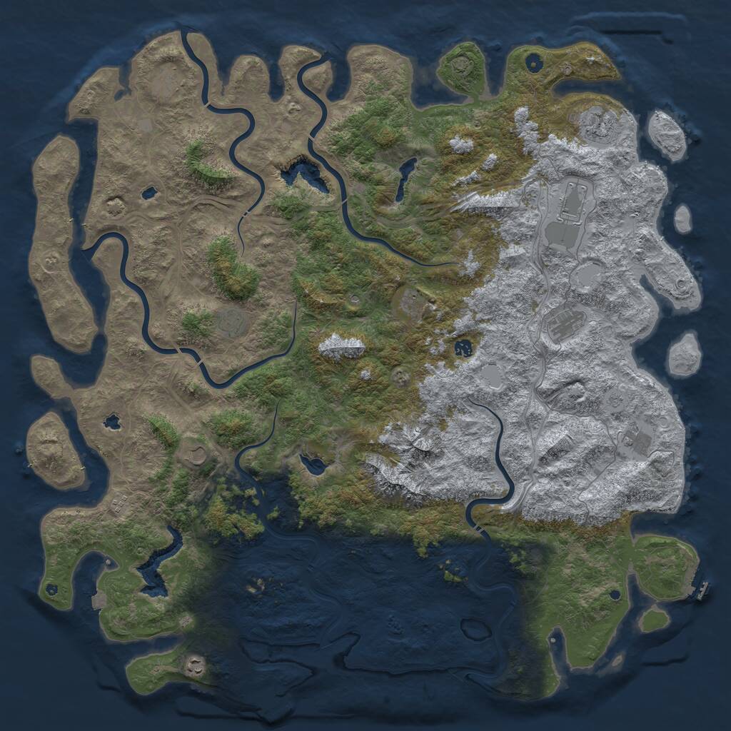Rust Map: Procedural Map, Size: 6000, Seed: 543216789, 17 Monuments