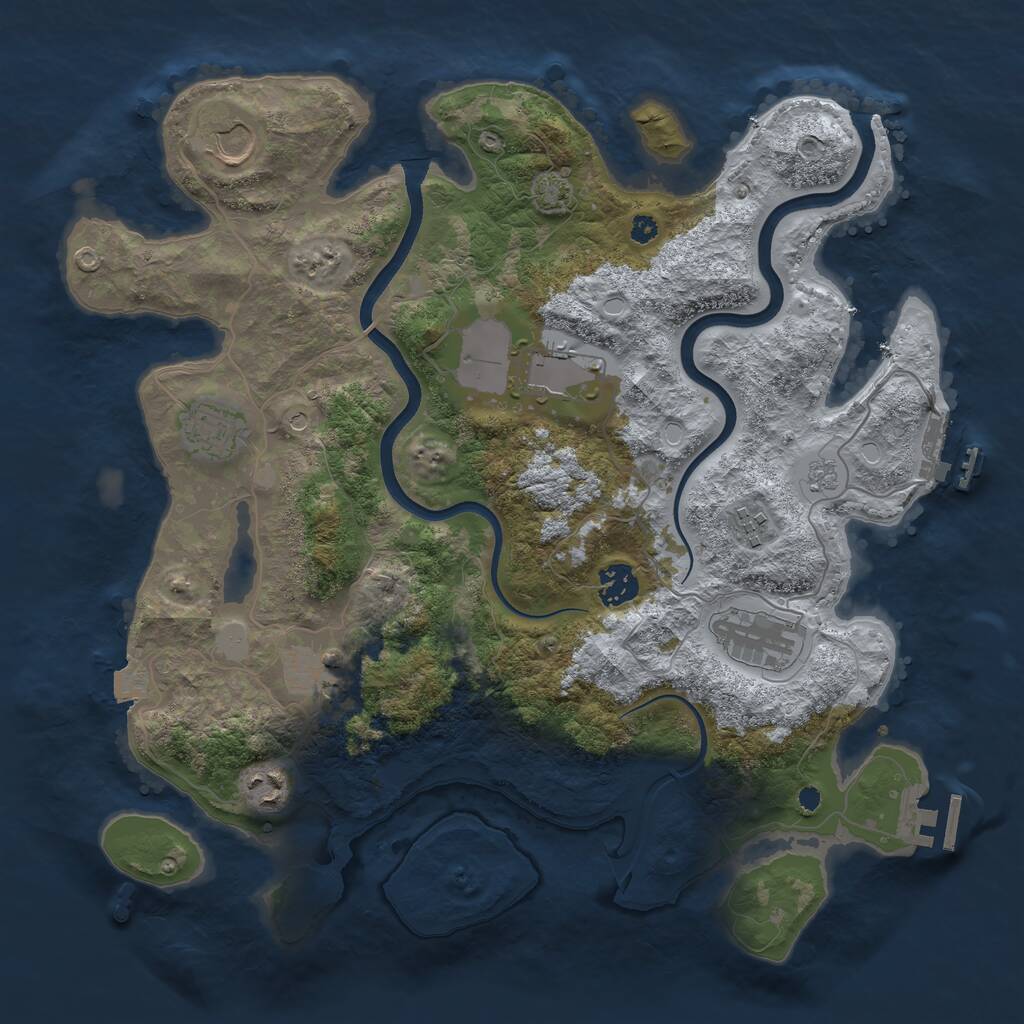 Rust Map: Procedural Map, Size: 3690, Seed: 2500, 14 Monuments