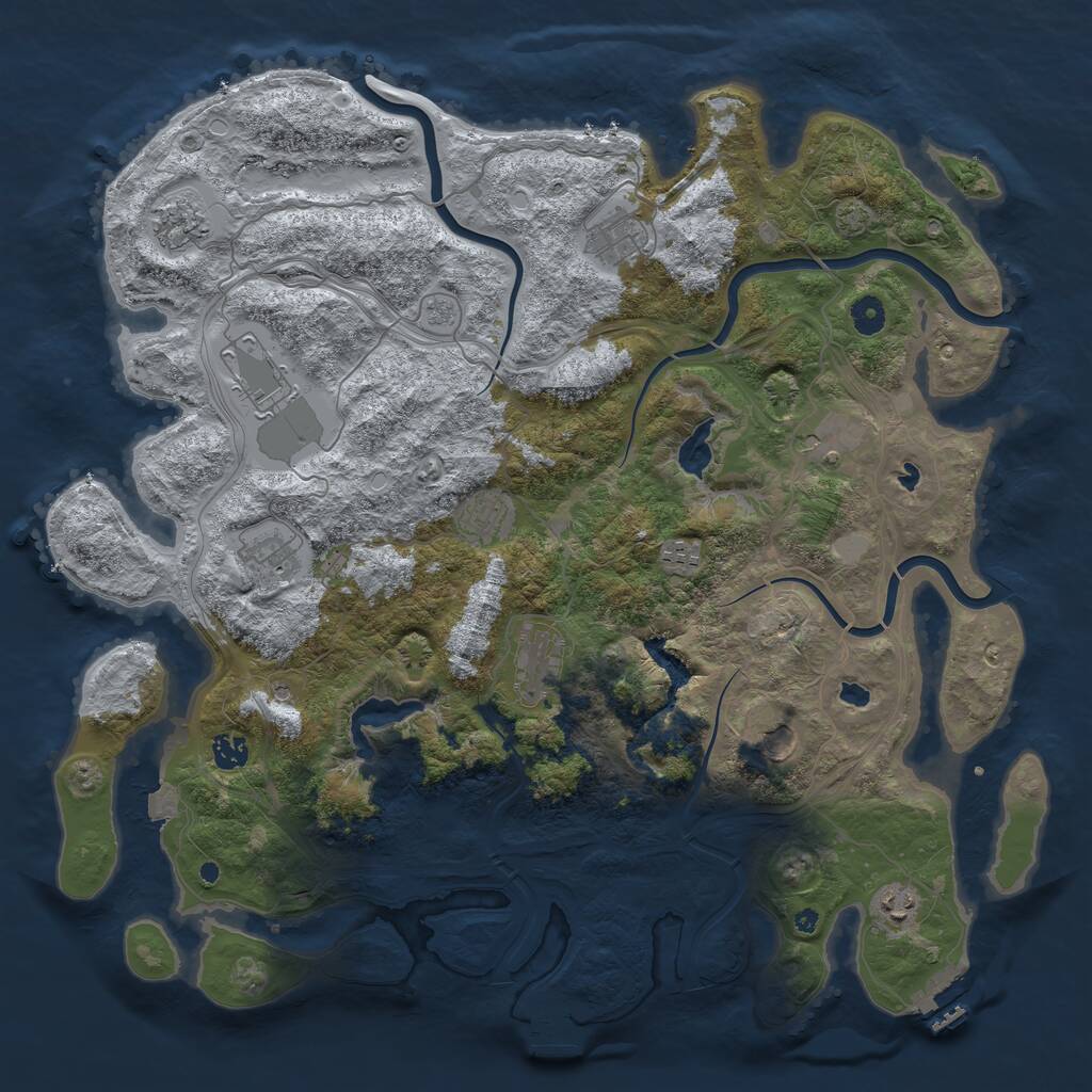 Rust Map: Procedural Map, Size: 4500, Seed: 1015439495, 17 Monuments