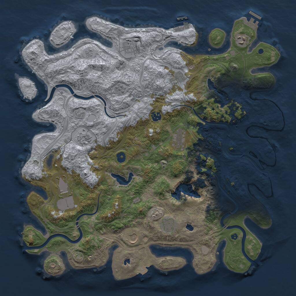 Rust Map: Procedural Map, Size: 4500, Seed: 434221647, 16 Monuments