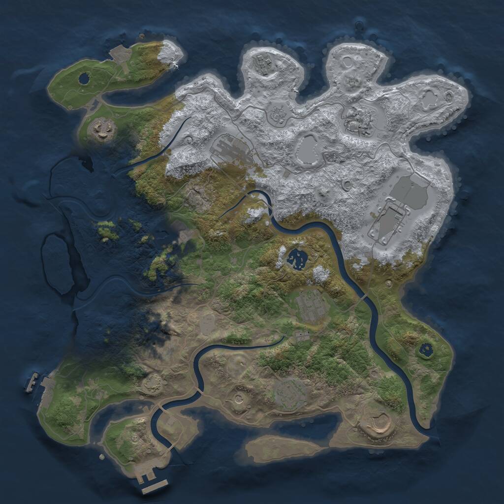 Rust Map: Procedural Map, Size: 3750, Seed: 695431790, 17 Monuments