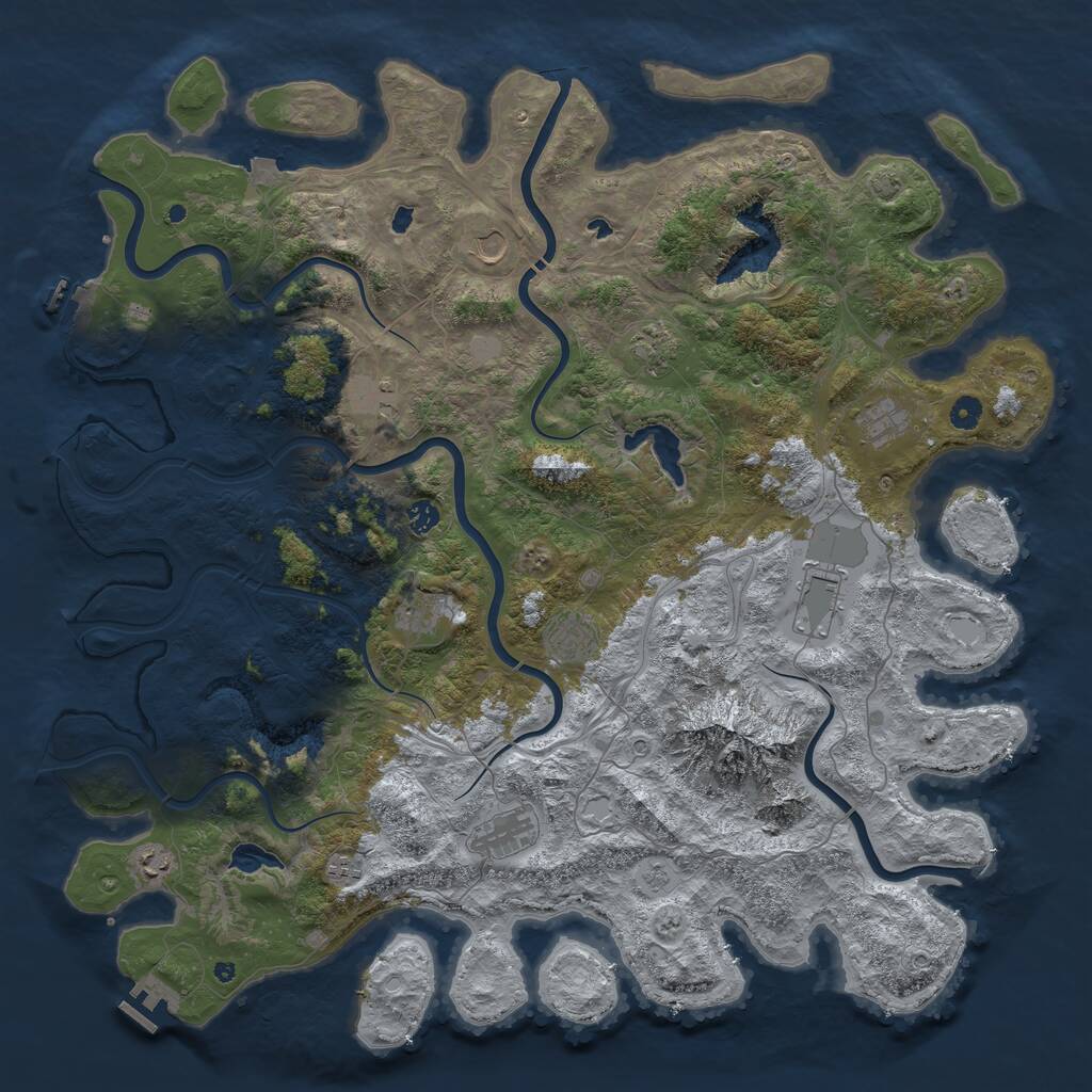 Rust Map: Procedural Map, Size: 5000, Seed: 2074186490, 17 Monuments