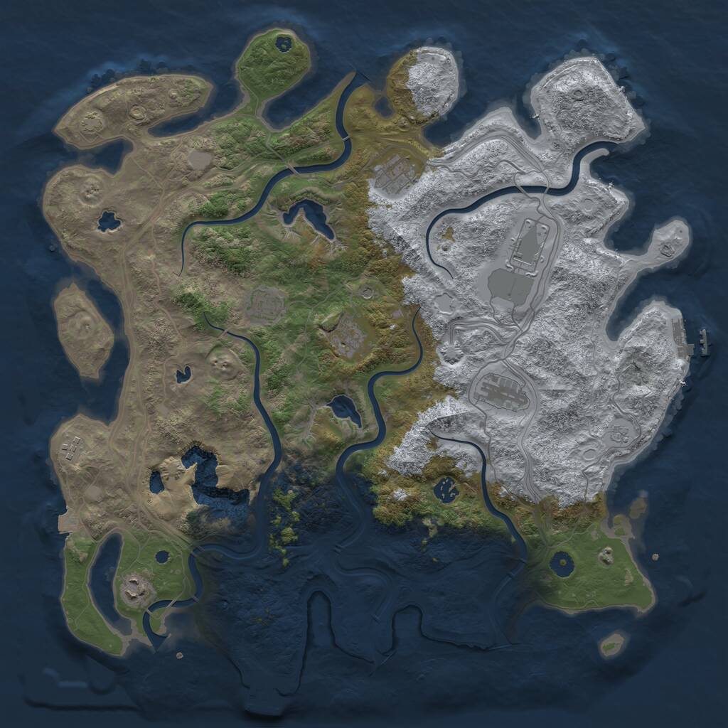 Rust Map: Procedural Map, Size: 4500, Seed: 1850390484, 14 Monuments
