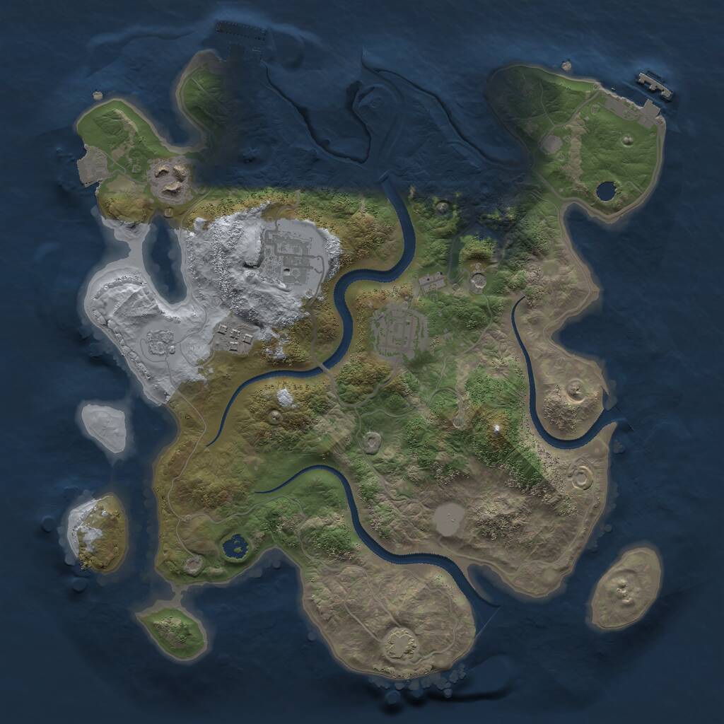 Rust Map: Procedural Map, Size: 3000, Seed: 1250728763, 10 Monuments