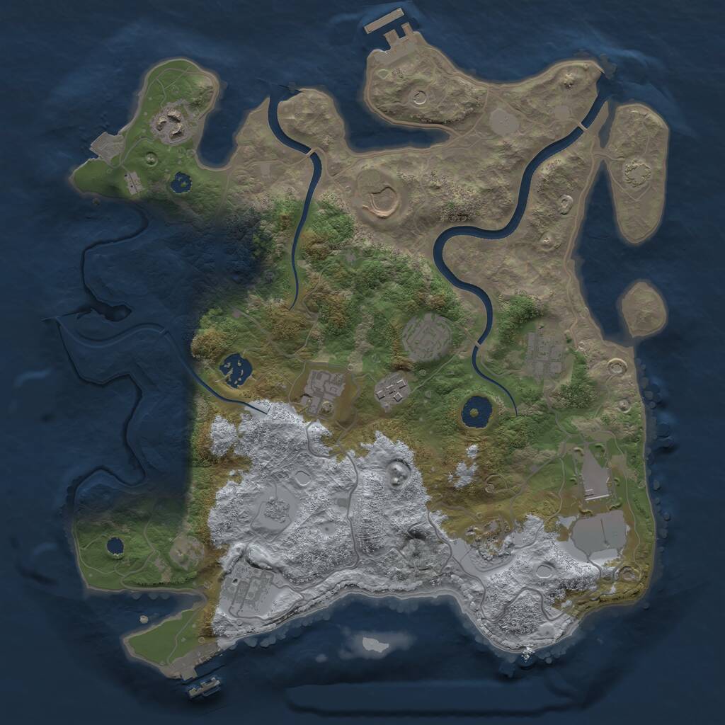 Rust Map: Procedural Map, Size: 3500, Seed: 2143543671, 16 Monuments