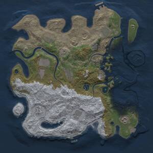 Thumbnail Rust Map: Procedural Map, Size: 3750, Seed: 1703893226, 17 Monuments