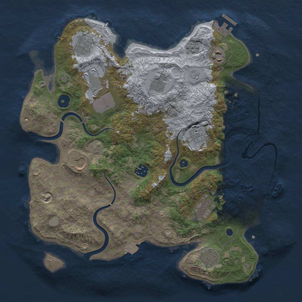 Rust Map: Procedural Map, Size: 3600, Seed: 870206, 16 Monuments