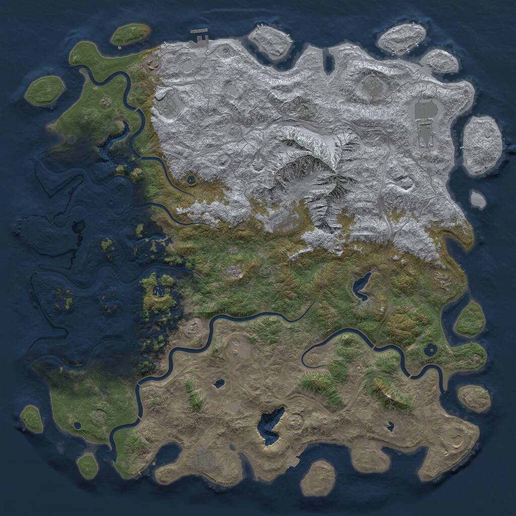 Rust Map: Procedural Map, Size: 6000, Seed: 332866284, 17 Monuments