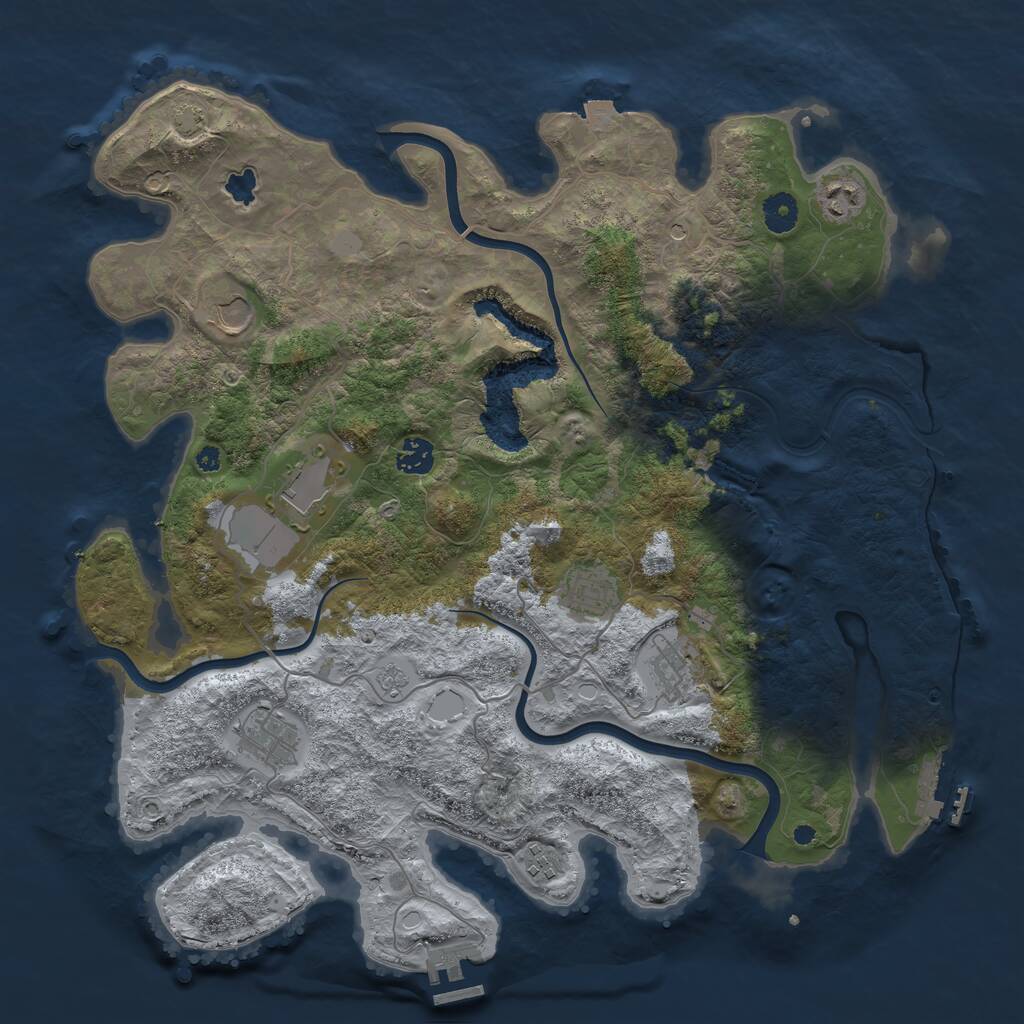 Rust Map: Procedural Map, Size: 4050, Seed: 1410675024, 14 Monuments