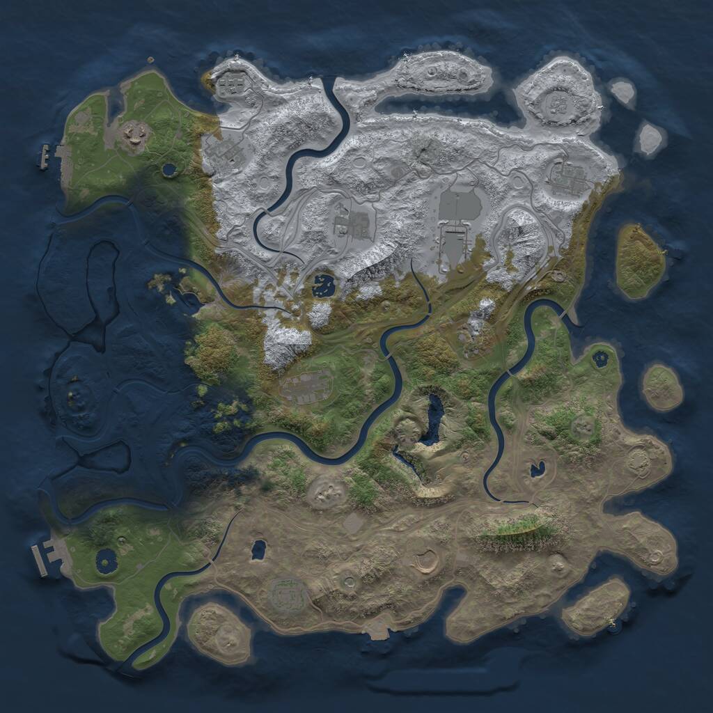 Rust Map: Procedural Map, Size: 4500, Seed: 1816509466, 17 Monuments