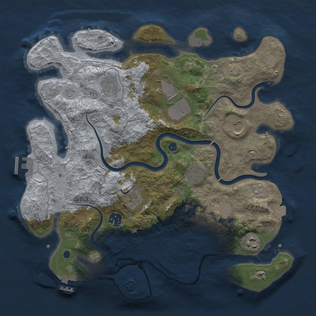 Rust Map: Procedural Map, Size: 3650, Seed: 2092068745, 15 Monuments
