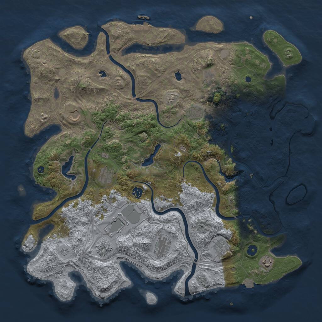 Rust Map: Procedural Map, Size: 4500, Seed: 1119897908, 17 Monuments