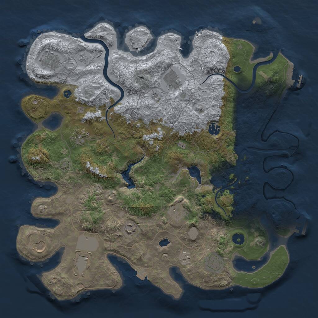 Rust Map: Procedural Map, Size: 4000, Seed: 1377513401, 16 Monuments