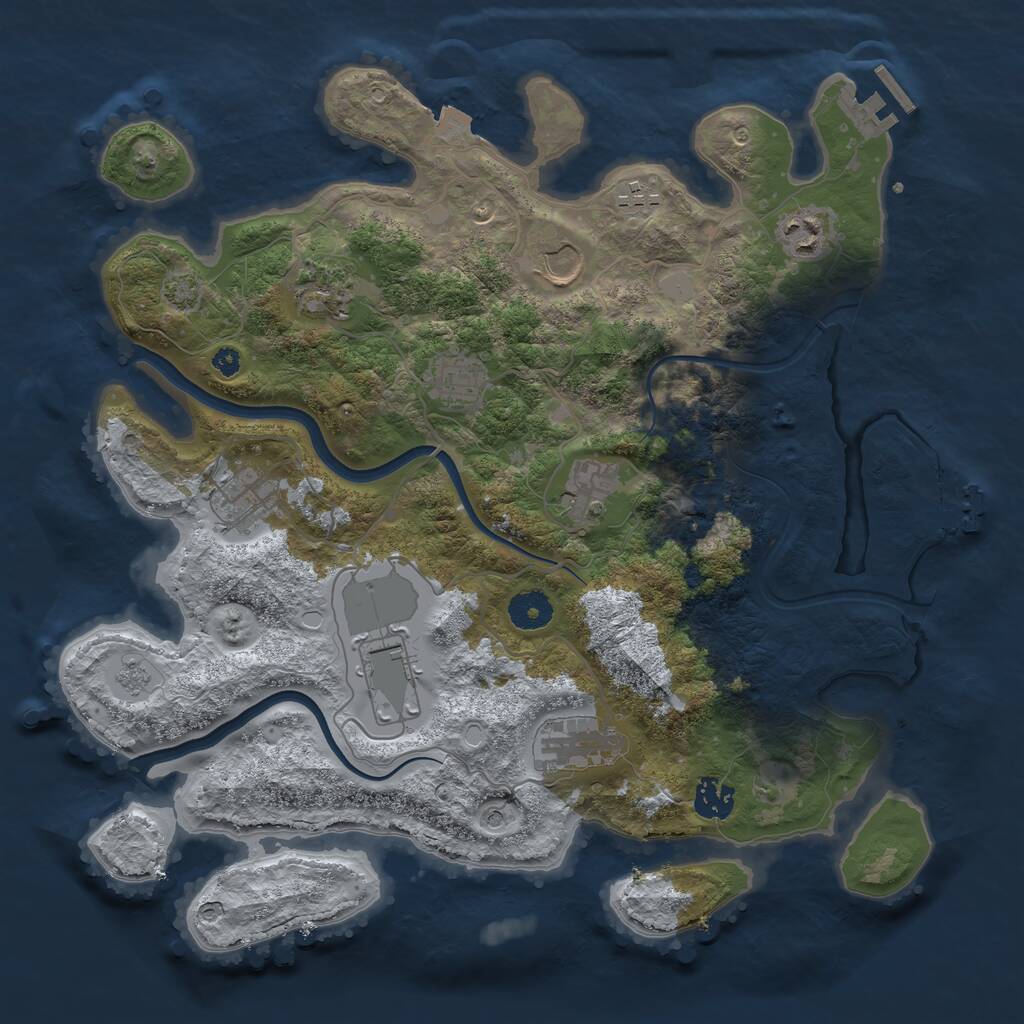 Rust Map: Procedural Map, Size: 3700, Seed: 47330502, 16 Monuments
