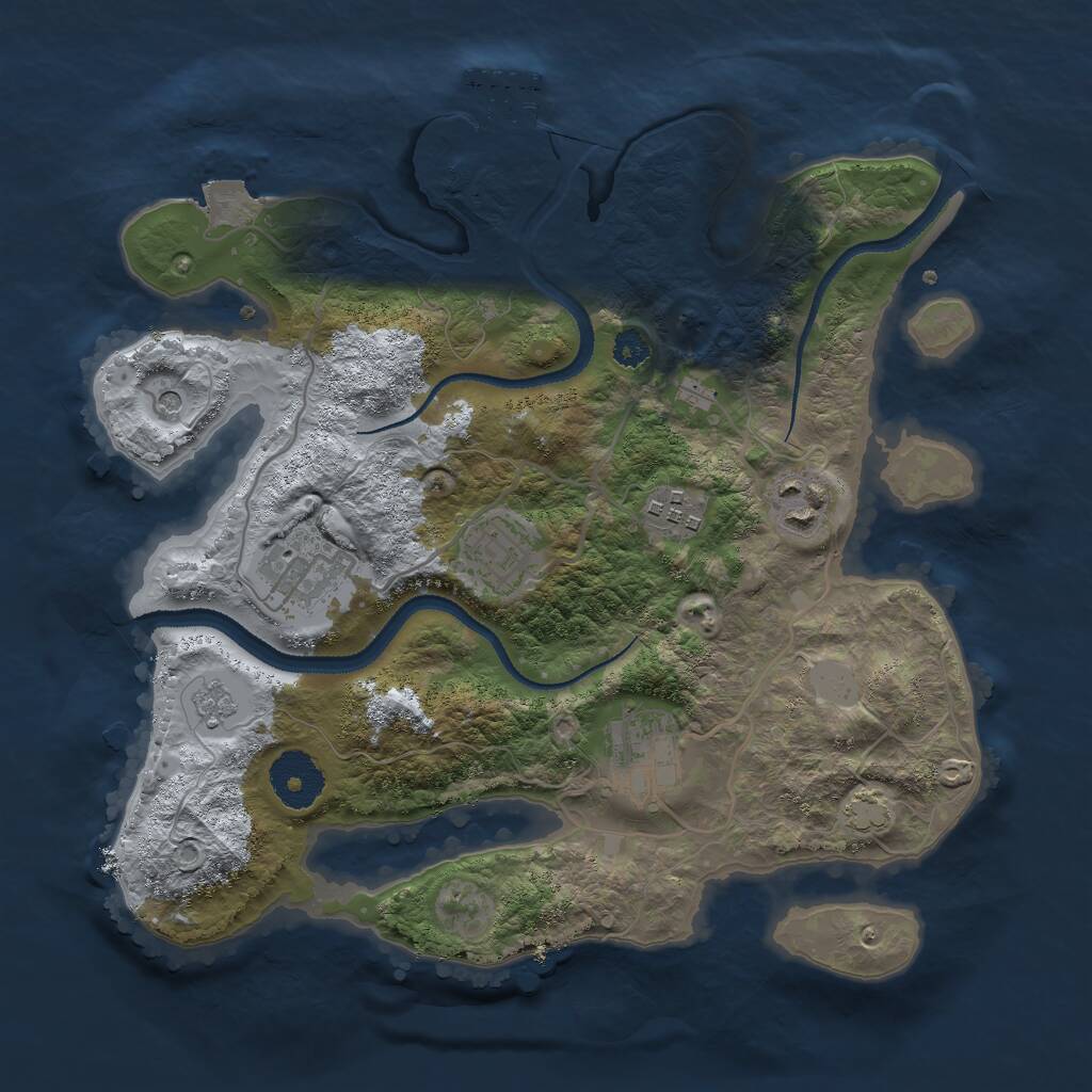 Rust Map: Procedural Map, Size: 3000, Seed: 29220, 10 Monuments