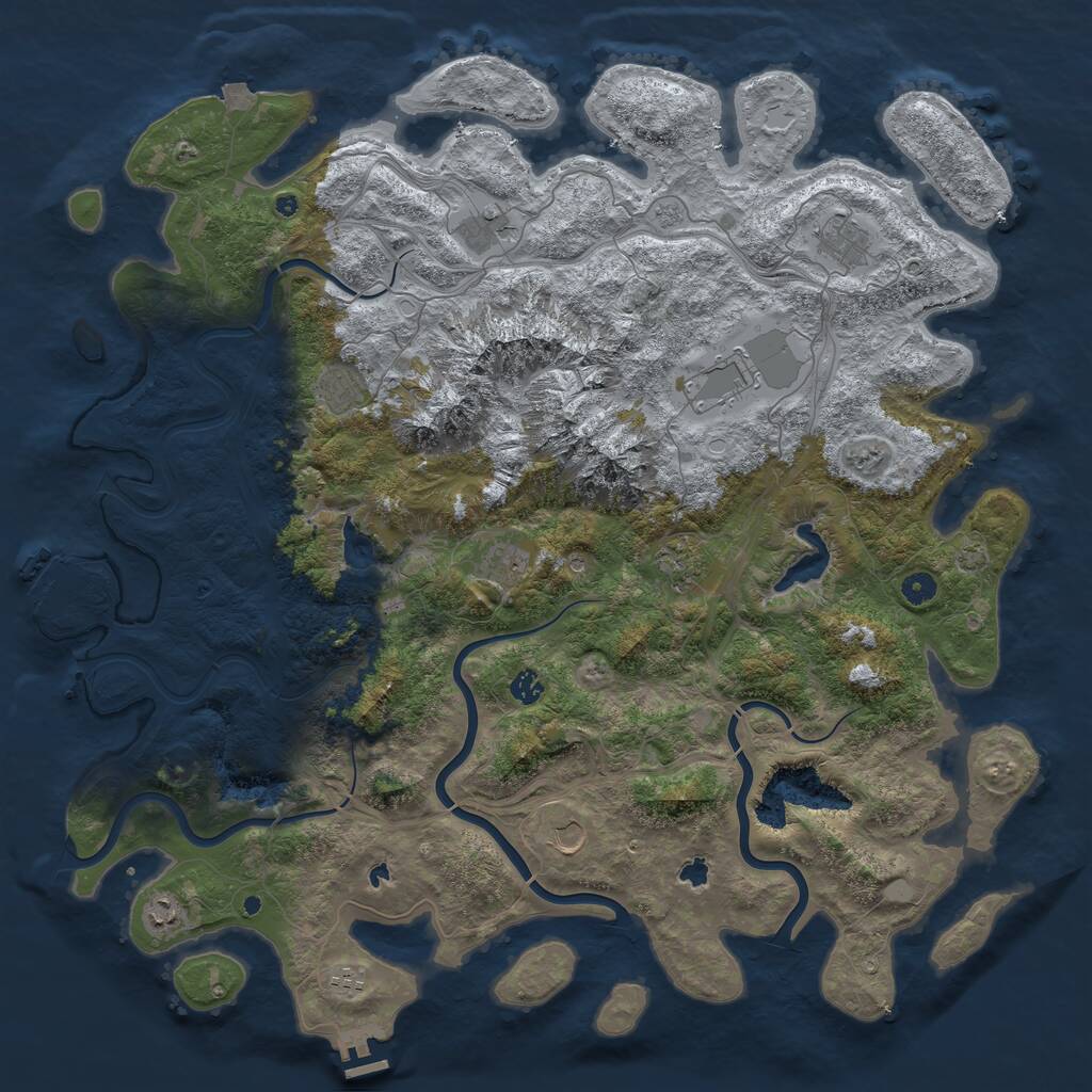 Rust Map: Procedural Map, Size: 5000, Seed: 2076518486, 16 Monuments
