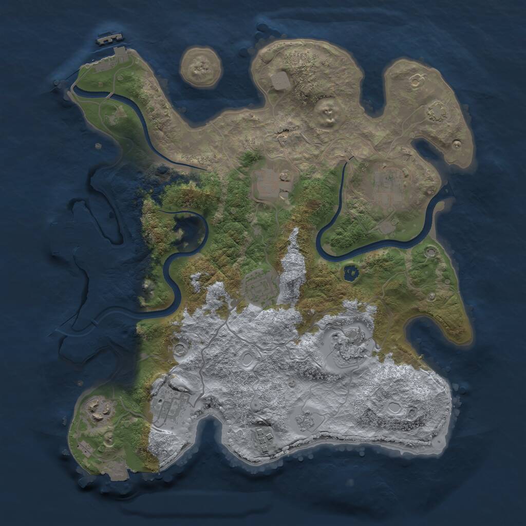 Rust Map: Procedural Map, Size: 3300, Seed: 44444, 13 Monuments