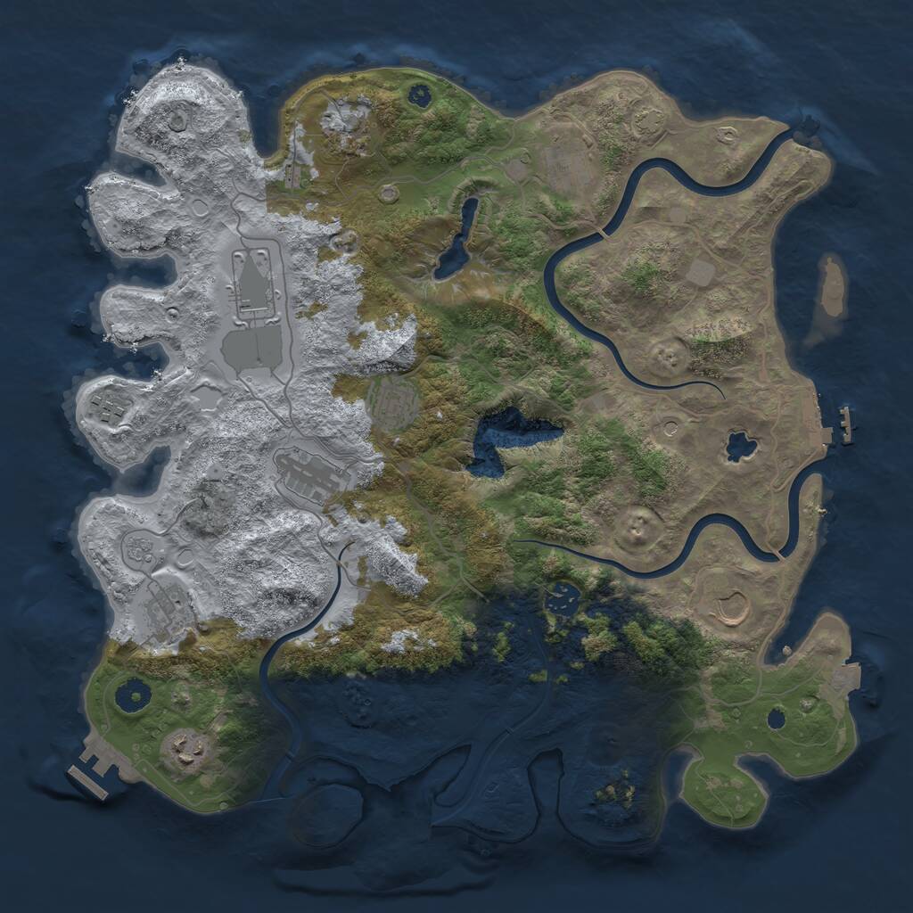 Rust Map: Procedural Map, Size: 4000, Seed: 123467890, 16 Monuments