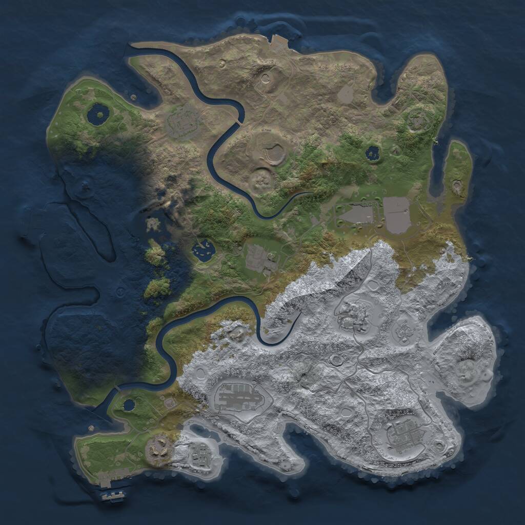 Rust Map: Procedural Map, Size: 3650, Seed: 2098629599, 17 Monuments