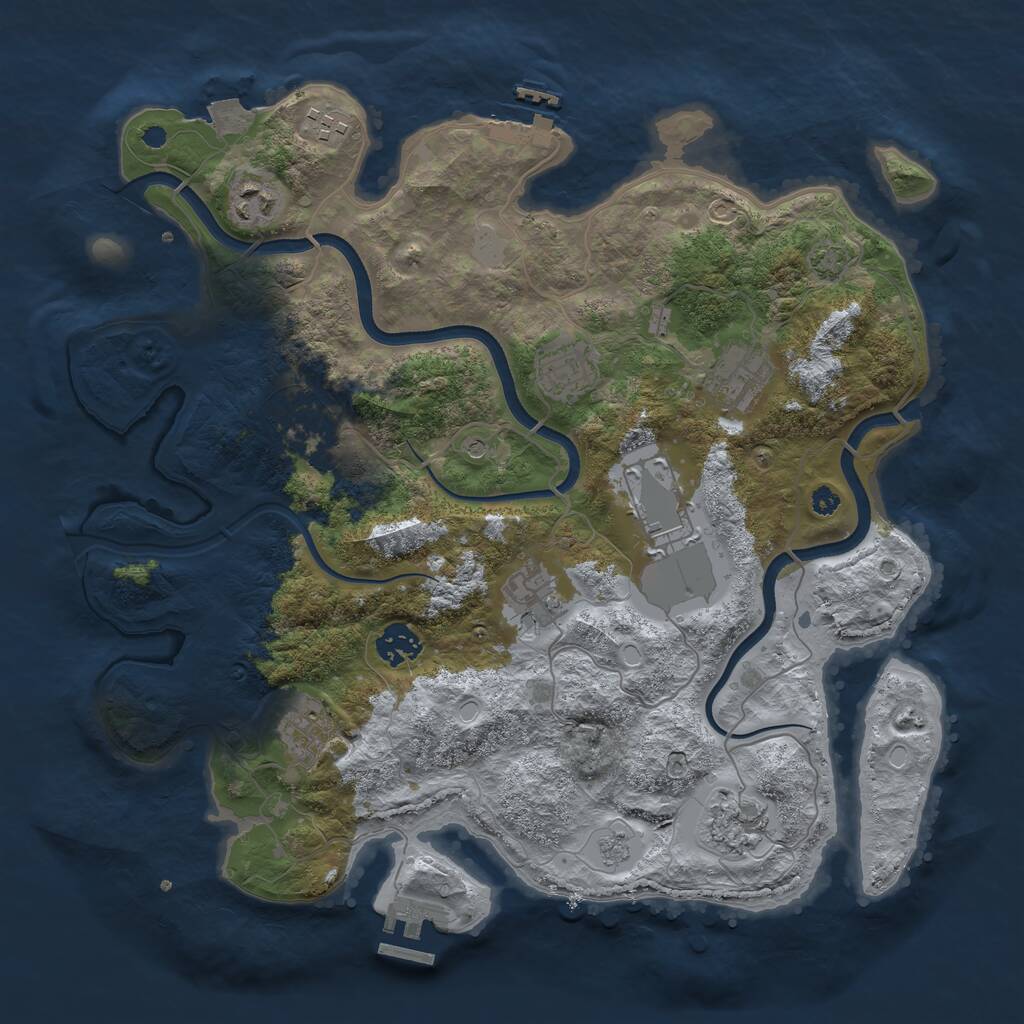 Rust Map: Procedural Map, Size: 3650, Seed: 2053773316, 16 Monuments