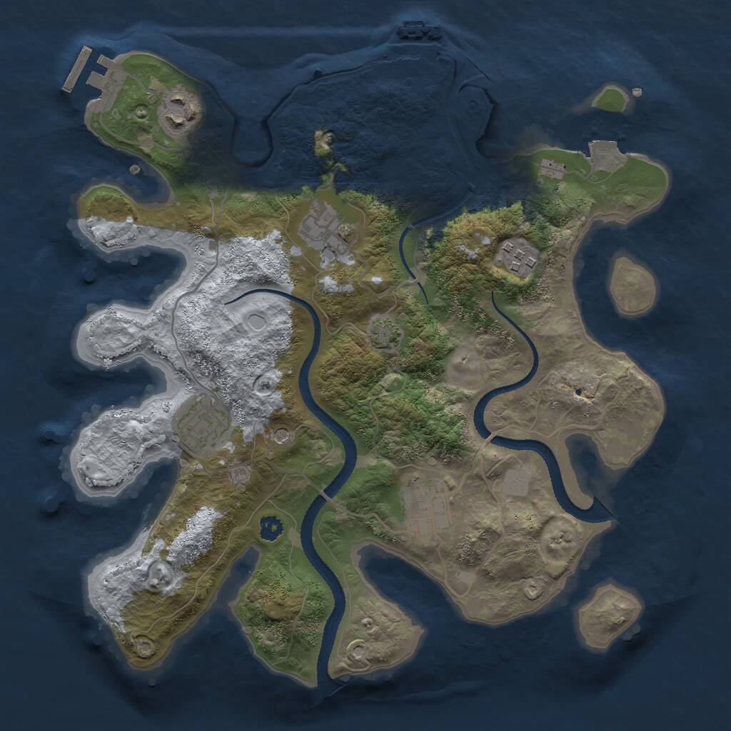 Rust Map: Procedural Map, Size: 3000, Seed: 985402, 10 Monuments