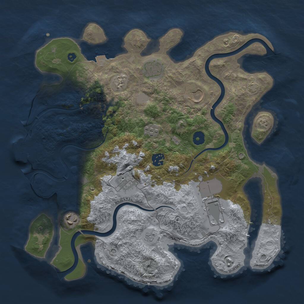 Rust Map: Procedural Map, Size: 3500, Seed: 991836238, 12 Monuments