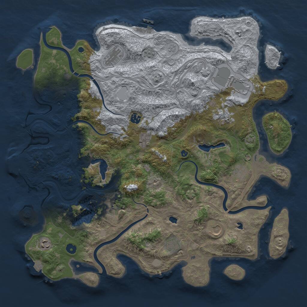 Rust Map: Procedural Map, Size: 4500, Seed: 1843778676, 17 Monuments