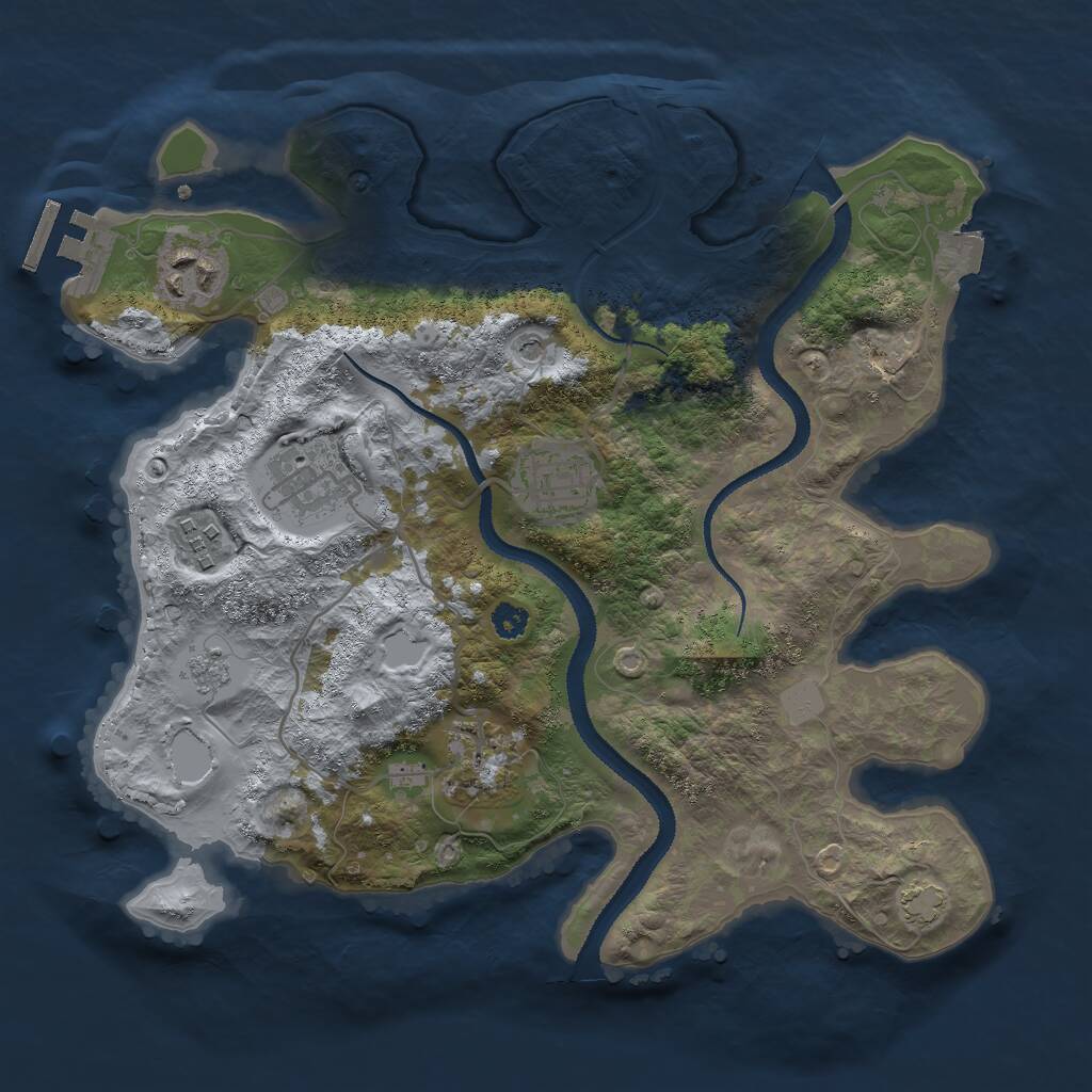 Rust Map: Procedural Map, Size: 3000, Seed: 53783, 10 Monuments