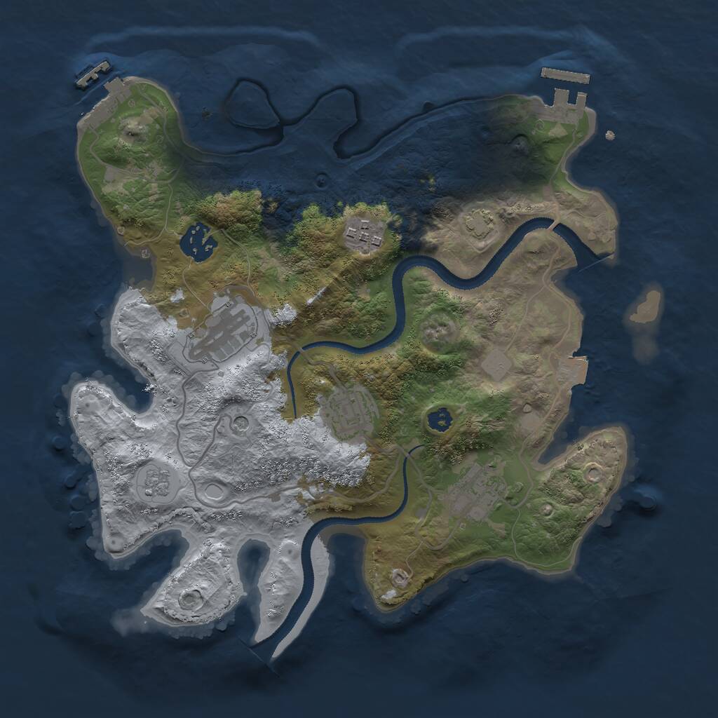 Rust Map: Procedural Map, Size: 3000, Seed: 598447375, 11 Monuments