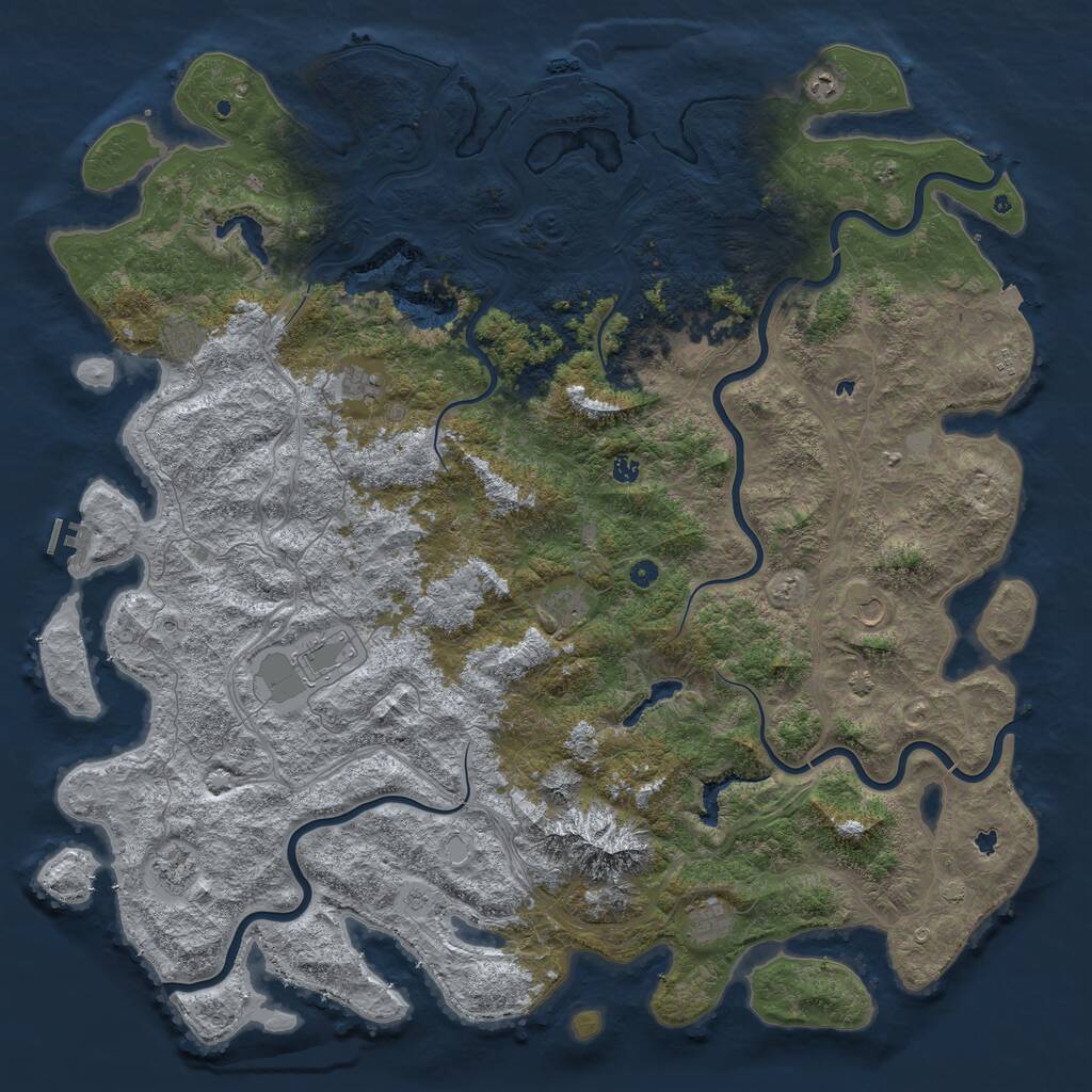 Rust Map: Procedural Map, Size: 6000, Seed: 1043970702, 17 Monuments
