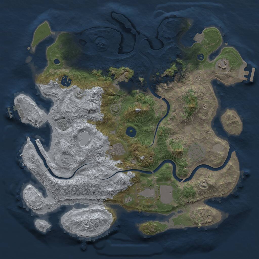 Rust Map: Procedural Map, Size: 3700, Seed: 843921557, 13 Monuments