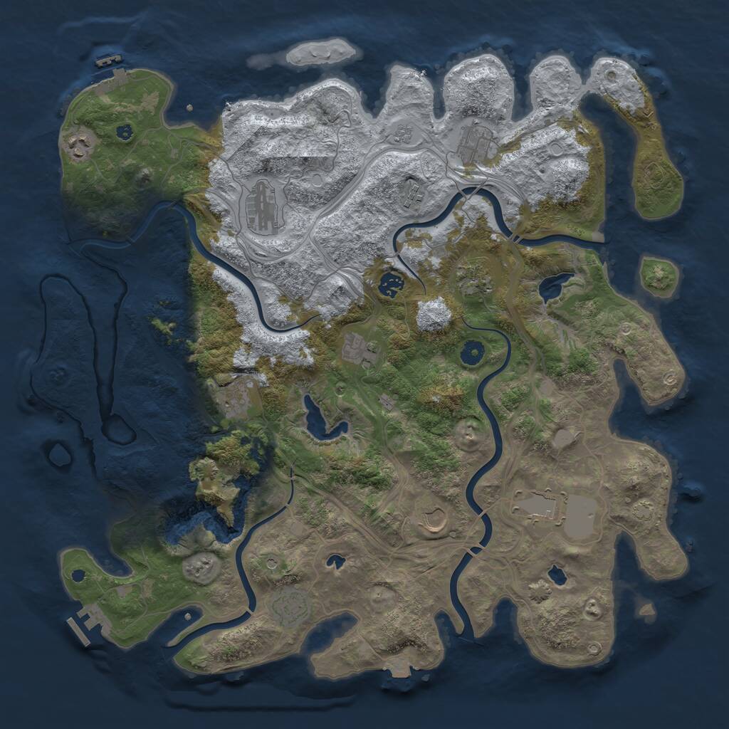 Rust Map: Procedural Map, Size: 4500, Seed: 1124625093, 17 Monuments