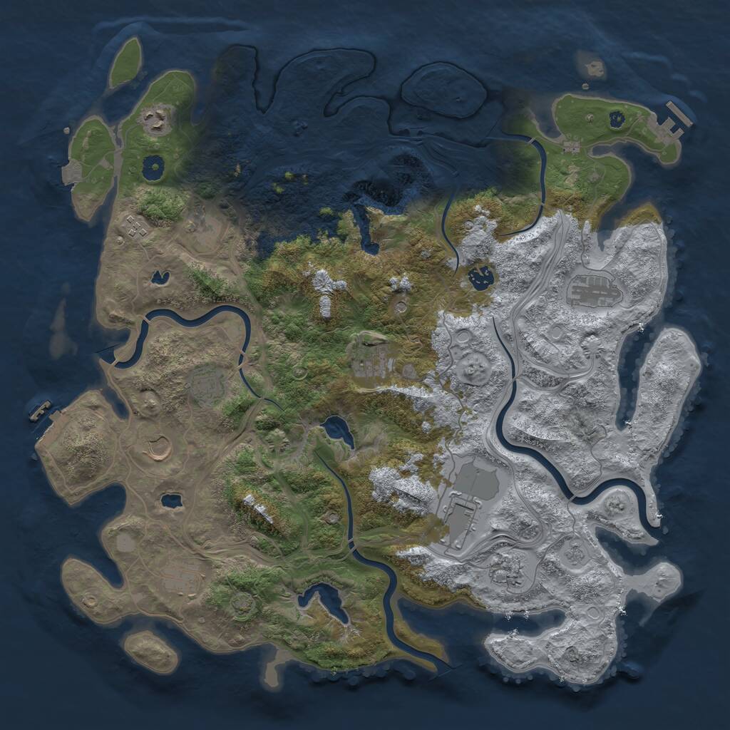 Rust Map: Procedural Map, Size: 4500, Seed: 2138863756, 17 Monuments