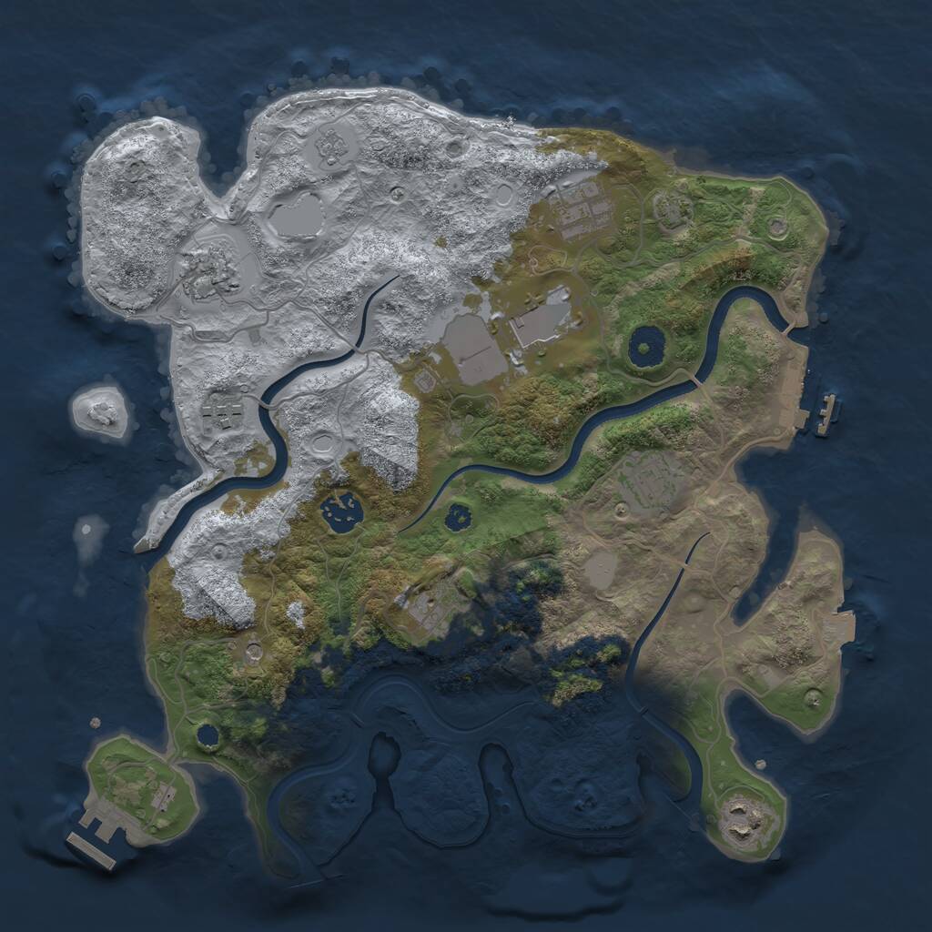 Rust Map: Procedural Map, Size: 3500, Seed: 1297625830, 14 Monuments