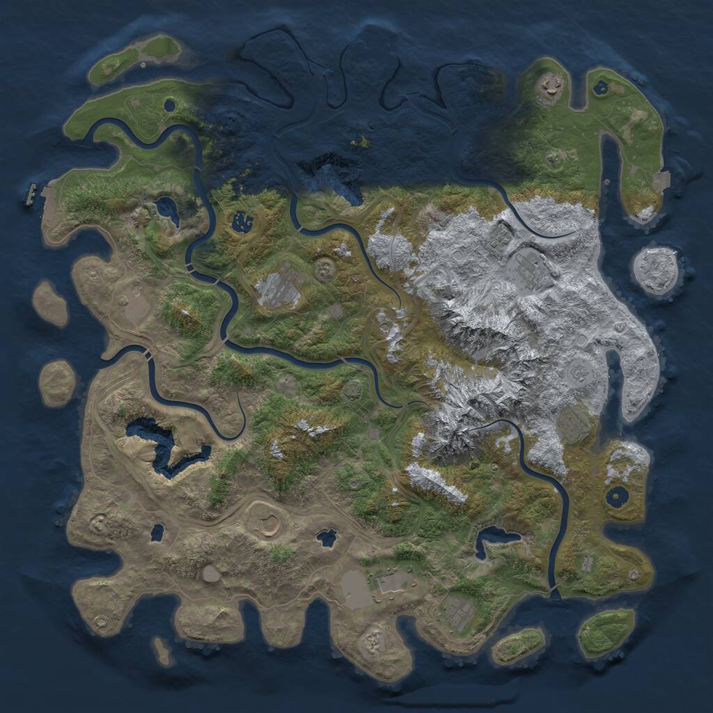 Rust Map: Procedural Map, Size: 5000, Seed: 74963, 16 Monuments
