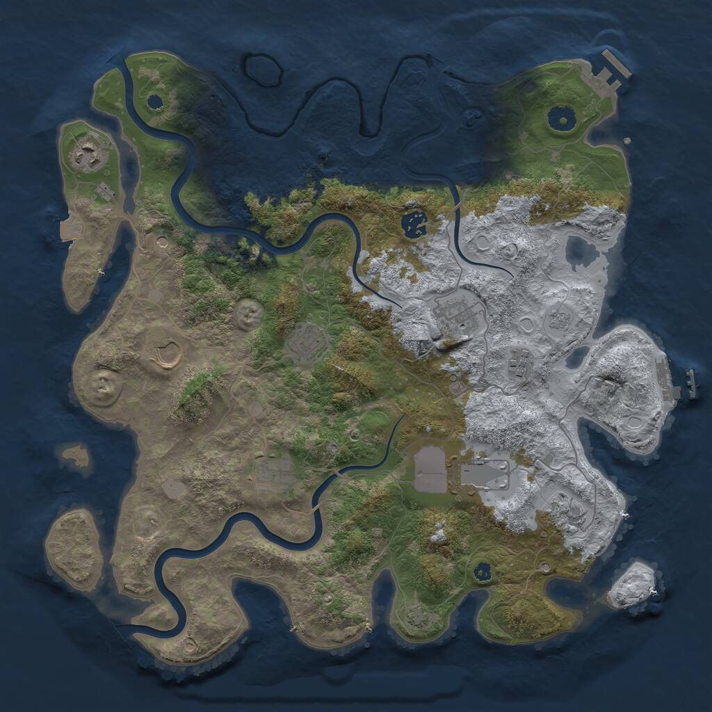 Rust Map: Procedural Map, Size: 3950, Seed: 1044252662, 15 Monuments