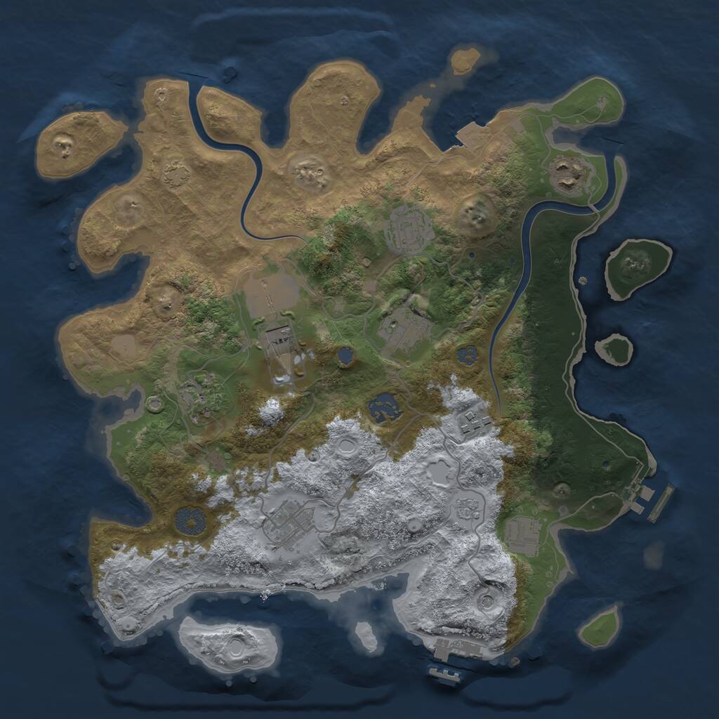Rust Map: Procedural Map, Size: 3500, Seed: 47407379, 16 Monuments