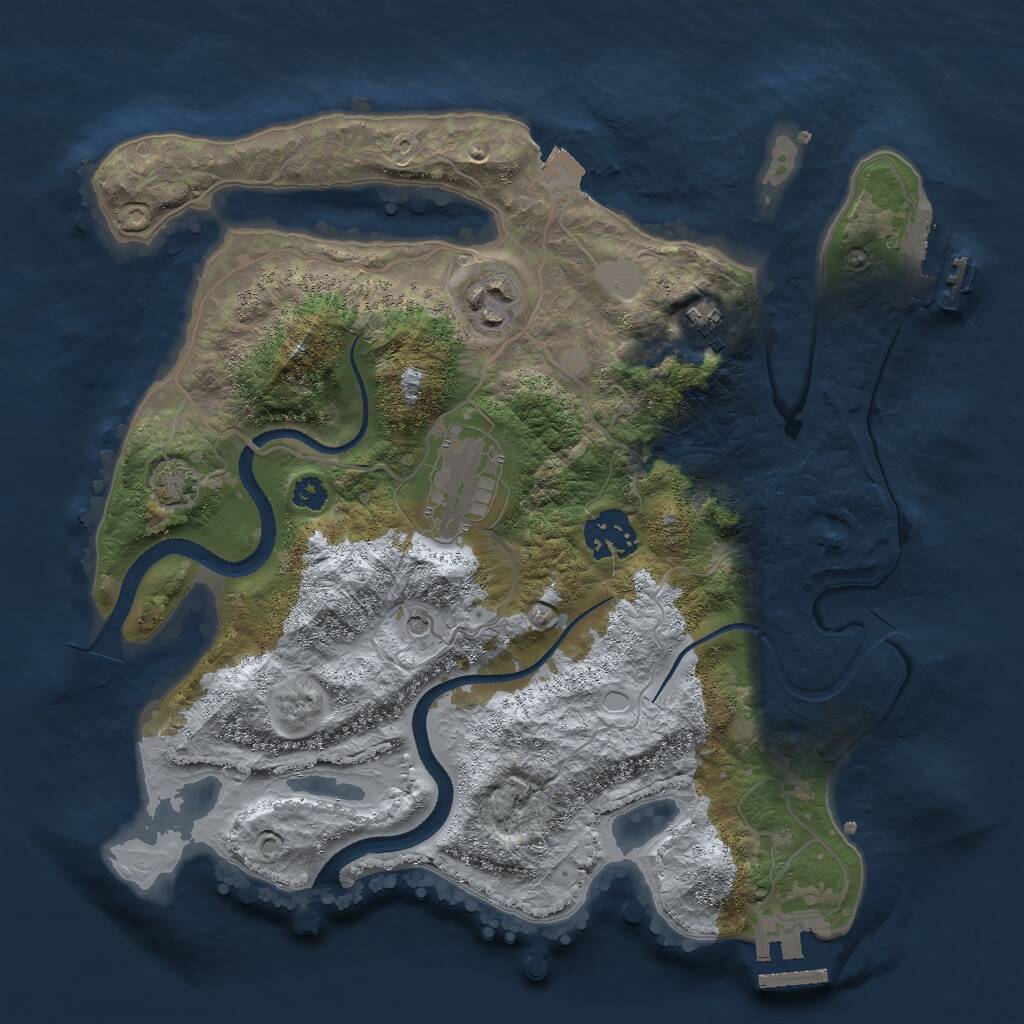 Rust Map: Procedural Map, Size: 3000, Seed: 1222466106, 9 Monuments