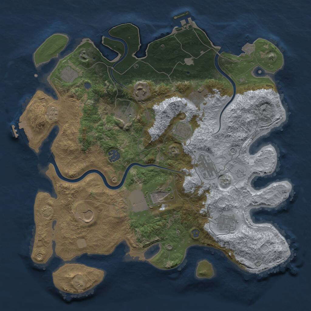 Rust Map: Procedural Map, Size: 3750, Seed: 1625839515, 18 Monuments