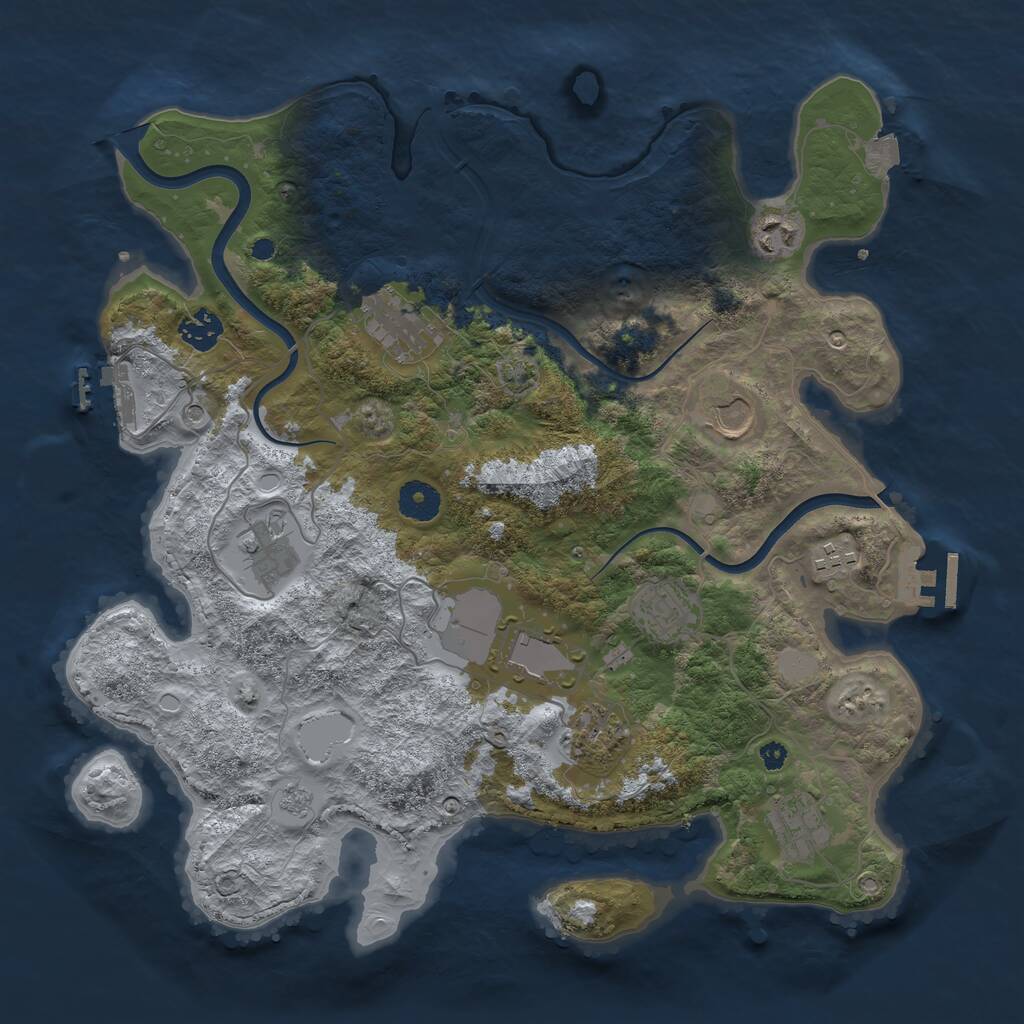 Rust Map: Procedural Map, Size: 3750, Seed: 709307702, 16 Monuments