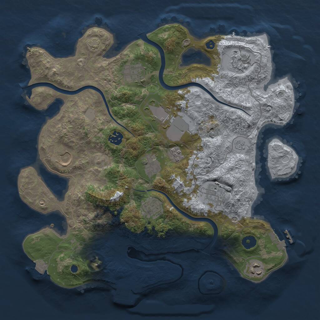 Rust Map: Procedural Map, Size: 3500, Seed: 105053, 16 Monuments