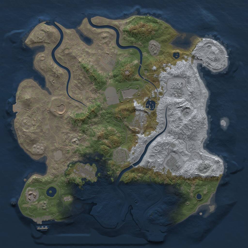 Rust Map: Procedural Map, Size: 3700, Seed: 2024140674, 17 Monuments