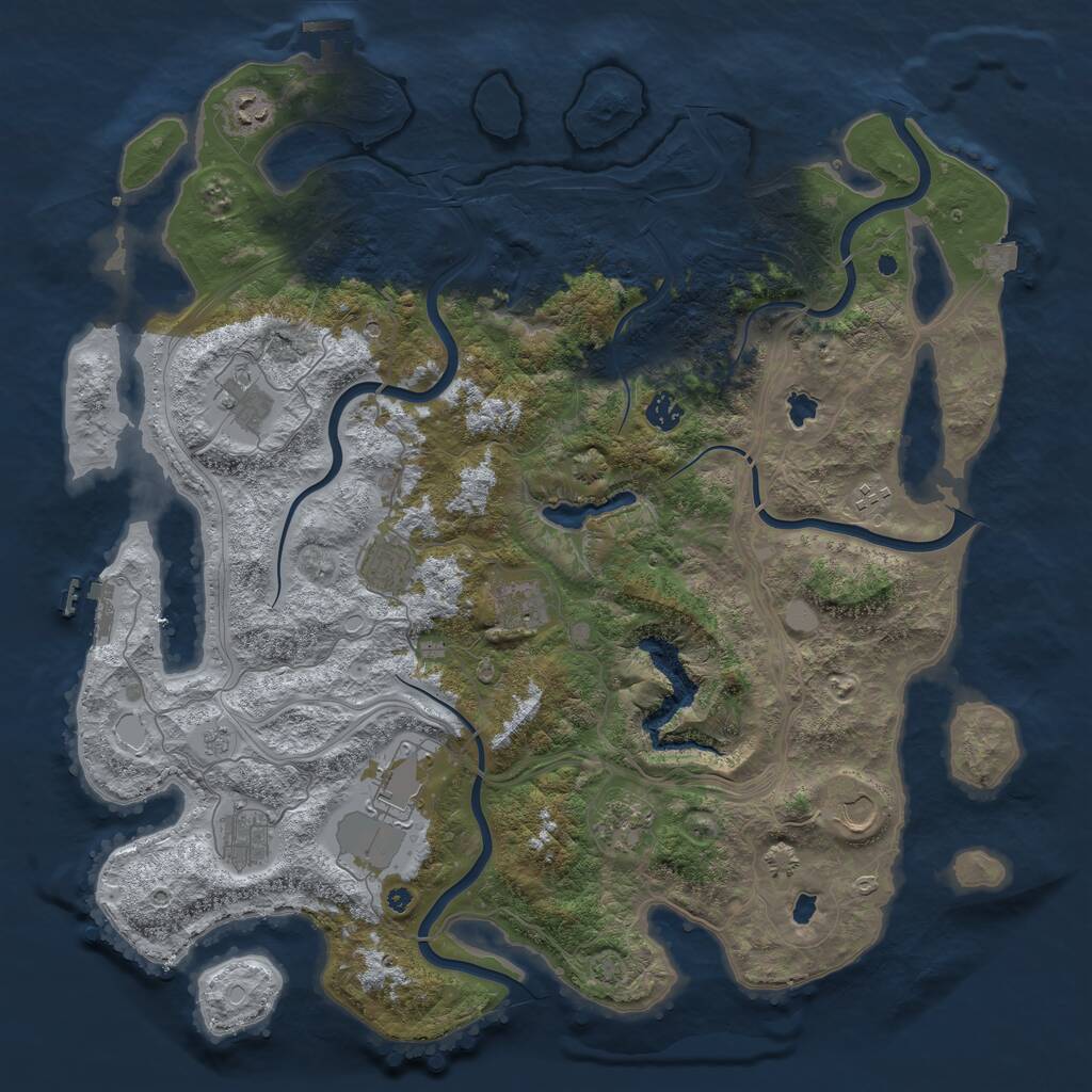 Rust Map: Procedural Map, Size: 4500, Seed: 648884373, 16 Monuments